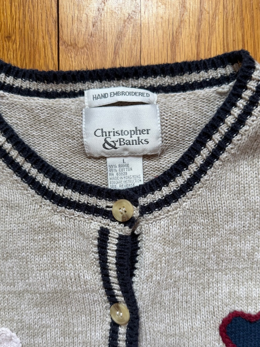 Christopher & Banks Vintage Heart Cardigan Sweater Knit Button Front Beige Large - Picture 4 of 6